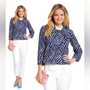 Lilly Pulitzer Blazer Womens Small Blue Beauford Show Your Stripes Jacket Office